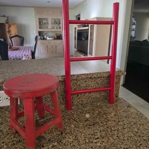 Hobby Lobby Red Wooden Decorative Ladder and Stool